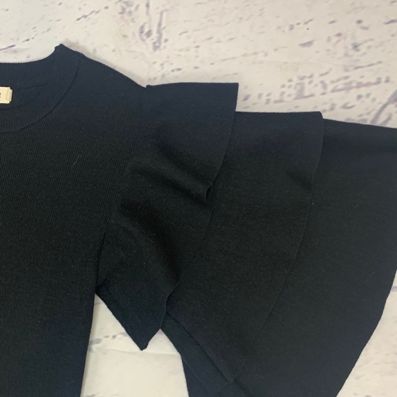 Black Bodycon Dress with Massive Ruffled Sleeves - Picture 2 of 4